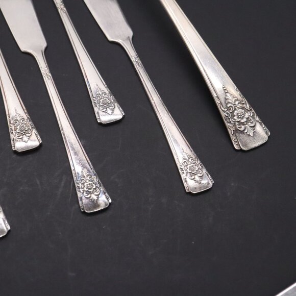 WM Rogers Mountain Rose Silverplate Flatware 8 Butter 1 Master 1 Slotted Spoon - Picture 7 of 8